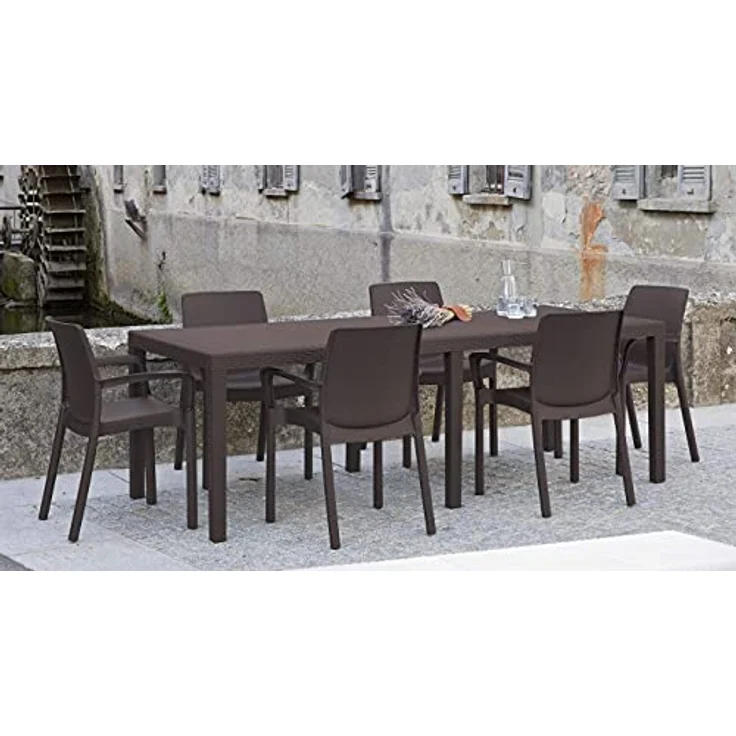 Dmora - Gartentisch Roma, Rechteckiger ausziehbarer EssRegal, ausziehbarer Gartentisch in Rattan-Optik, 100 % Made in Italy, 150/220x90h72 cm, Braun – Bild 3
