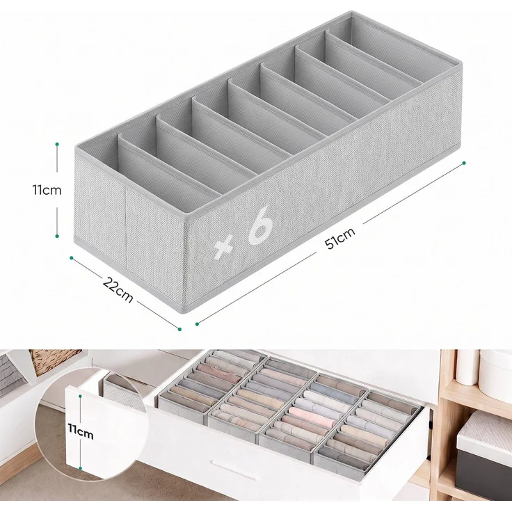 Sekey Aufbewahrungsbox Aufbewahrungsboxen für Schubladen Faltbare Stoffboxen aus Vliesstoff mit Längsfächer 22 x 51 x 11 cm 6 Stück – Bild 9