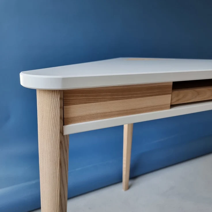 Ragaba Eckschreibtisch mit Tastaturauszug, MDF & Massives Eschenholz, 114x61 cm, Weiß – Bild 3