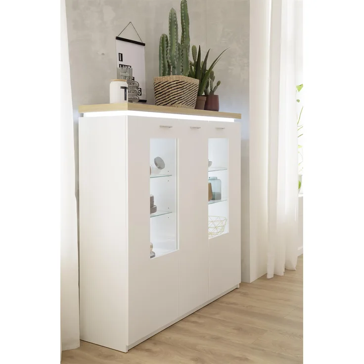 Highboard >Chalki< in Weiß - 138x143x38cm (BxHxT)
