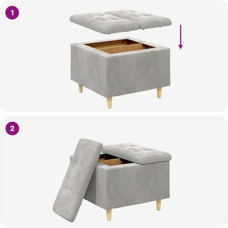 vidaXL Ottoman mit Stauraum Hellgrau 60 x 60 x 45 cm Samt 876825 – Bild 9