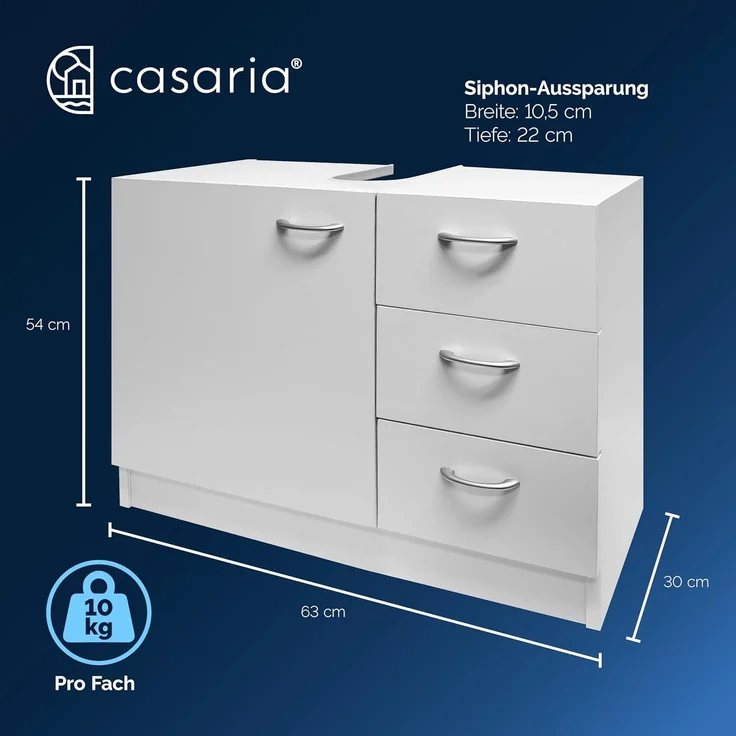 Casaria Waschbeckenunterschrank Neapel mit Schubladen 63cm Breit Waschbecken Unterschrank Badezimmer Stehend – Bild 2