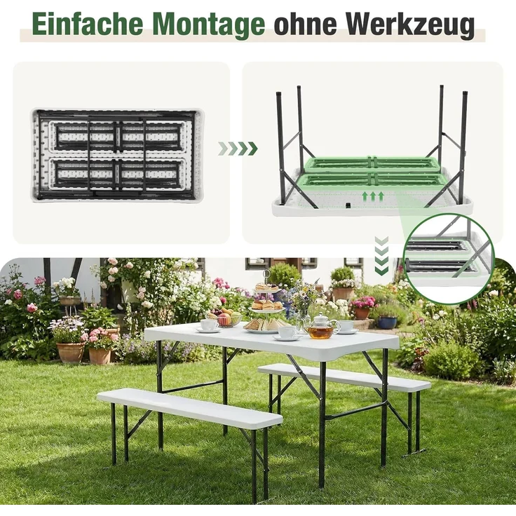 Sekey 113 x 61 cm Bierzeltgarnitur Klappbar Kunststoff, Weiß – Bild 4