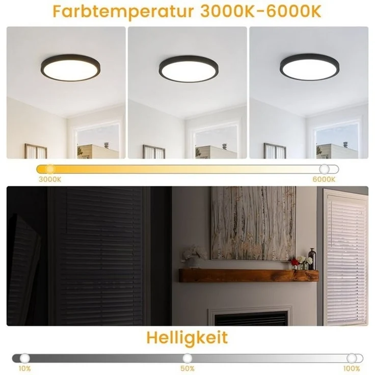 Nettlife LED Panel Flach Dimmbar Deckenleuchte 30cm Rund Weiß 24W zimmer, Dimmbar mit Fernbedienung, LED fest integriert, Warmweiß, Neutralweiß, Kaltweiß, Flurlampe lampe für Küche Flur Schlafzimmer – Bild 4