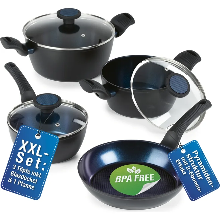 BRATmaxx Koch- & Bratset - 3 Töpfe & 1 Pfanne - Aluminium - antihaftbeschichtet