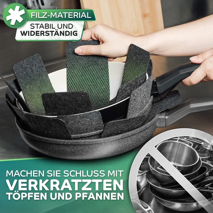 Loco Bird Pfannenschoner aus Filz 38 cm, Zubehör für alle Töpfe oder Pfannen geeignet, Stapelschutz für perfekten Pfannenschutz, 12-tlg, Topfschoner Anpassbare Größe – Bild 2