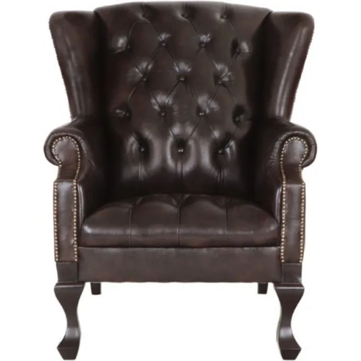 Sessel Chesterfield Chester aus echtem Rindsleder Braun
