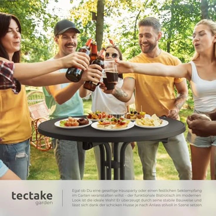 tectake® Gastro 2er Set Stehtisch klappbar, Bistrotisch mit Husse, Tisch Ø80cm, Stehtisch mit MDF-Tischplatte, Gartentisch klappbar, Klapptisch, rund, Stahlgestell, stabil, robust - schwarz, 2er Set – Bild 3