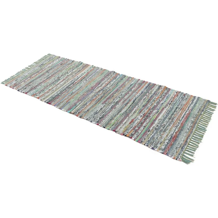 carpetfine 'Kelim Chindi' Teppich, Wendeteppich, rechteckig, Höhe: 6 mm, handgewebt, mit Fransen, Grün, 75x200 cm – Bild 3