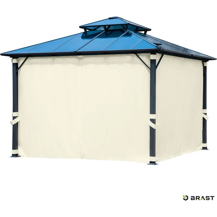 BRAST Pavillon Aluminium Pagode 3,5x3,5m Beige inkl. Moskitonetz festes Dach wasserdicht stabil UV-Schutz – Bild 8