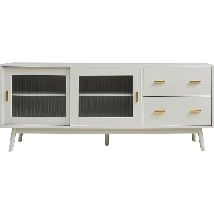 Fernsehschrank Susa mit Glas-Front 160x40x65 cm Beige [en. casa] – Bild 5