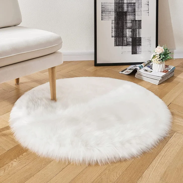 HEQUN Faux Lammfell Schaffell Teppich, Lammfellimitat Teppich Longhair Fell Optik Nachahmung Wolle Bettvorleger Sofa Matte (60x60 cm, Weiße) – Bild 4