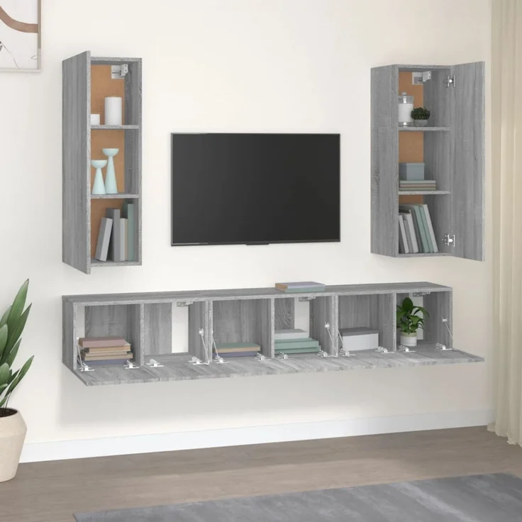 5-tlg. TV-Schrank, Lowboard TV Grau Sonoma Holzwerkstoff – Bild 3