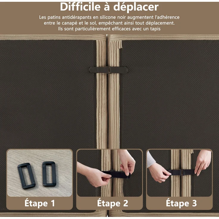 U-förmiges Sofa mit 1 Fußhocker mit Cordbezug und beweglicher Fußauflage, rahmenfreie Lounge-Couch mit breiten Armlehnen ohne Montage, Braun – Bild 15
