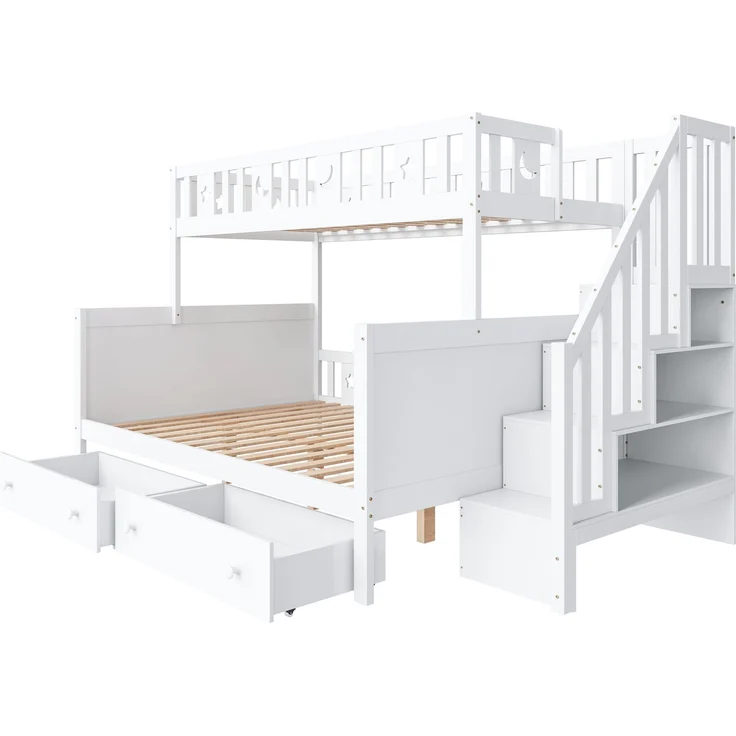 Kinder Etagenbett 90x200 & 140x200 mit Treppe, Stauraum, Schubladen, Leiterregal, platzsparendes Massivholz-Design für Kinderzimmer – Bild 5