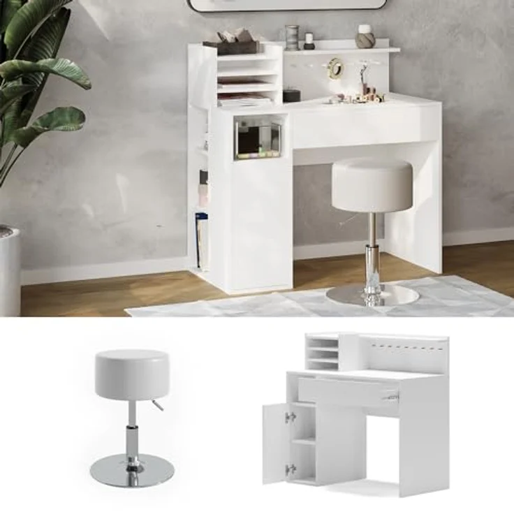 Schreibtisch Weiß 2 Teile, mit Hocker Vicco – Bild 9