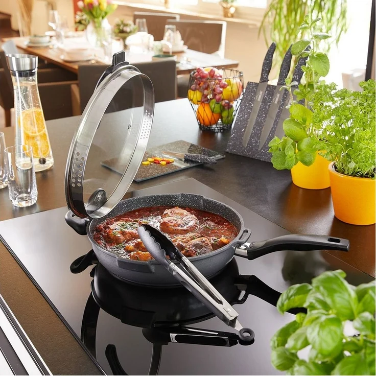 STONELINE Schmorpfanne, Aluminium (Set, 2-tlg, 1 Pfanne, 1 Sieb-Glasdeckel), mit echten Steinpartikeln, induktionsgeeignet, Designed in Germany – Bild 2