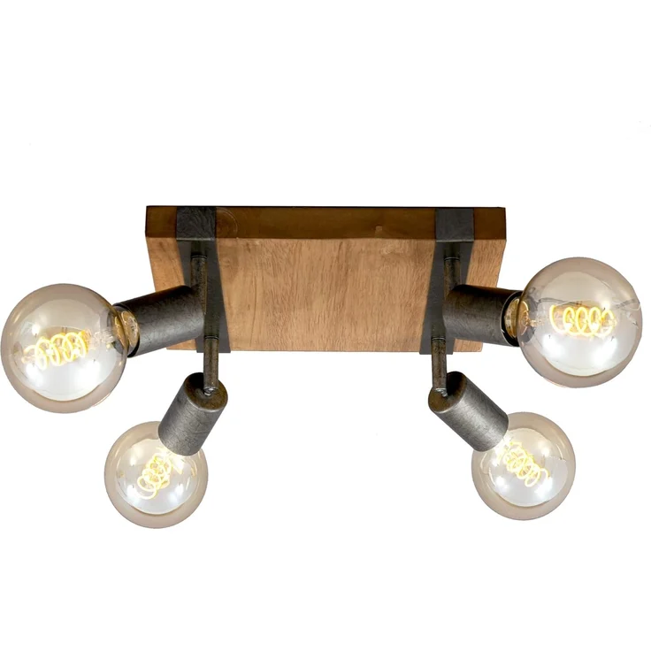 BRILONER - Deckenlampe Vintage schwenkbar, Holzbasis, E27 Fassung, max. 25 Watt, Deckenleuchte, Lampe, Wohnzimmerlampe, Schlafzimmerlampe, Küchenlampe, Deckenstrahler, 28 x 28 x 9 cm, Holz-Schwarz