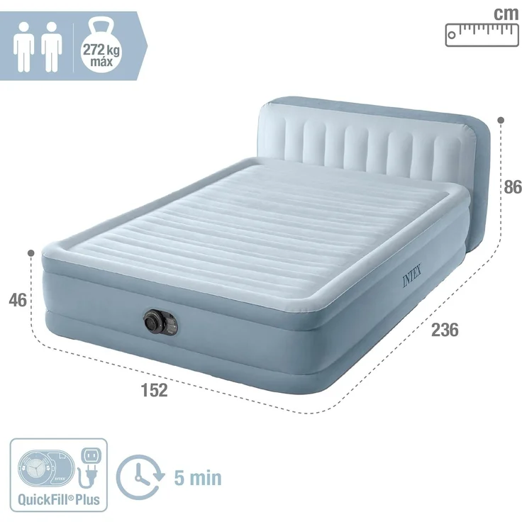 Intex Luftbett "DuraBeam Plush Headboard" Queen, (Packung, 1-tlg, mit 220V Pumpe), mit integriertem Kopfteil – Bild 4