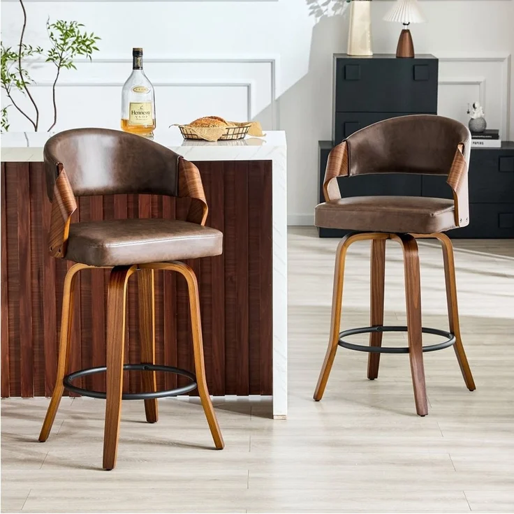 BBWL Barhocker 2er Set mit Rückenlehne PU-Leder Holzgestell Tresenhocker 95 cm, Barhocker Küchenhocker bis 120 kg Belastbar – Bild 1