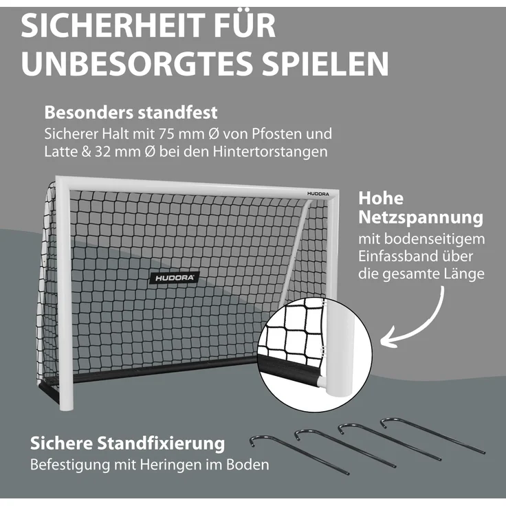 Hudora 'Advanced 240' Fußballtor, Stahlrohrrahmen weiß, 240x160 cm – Bild 4