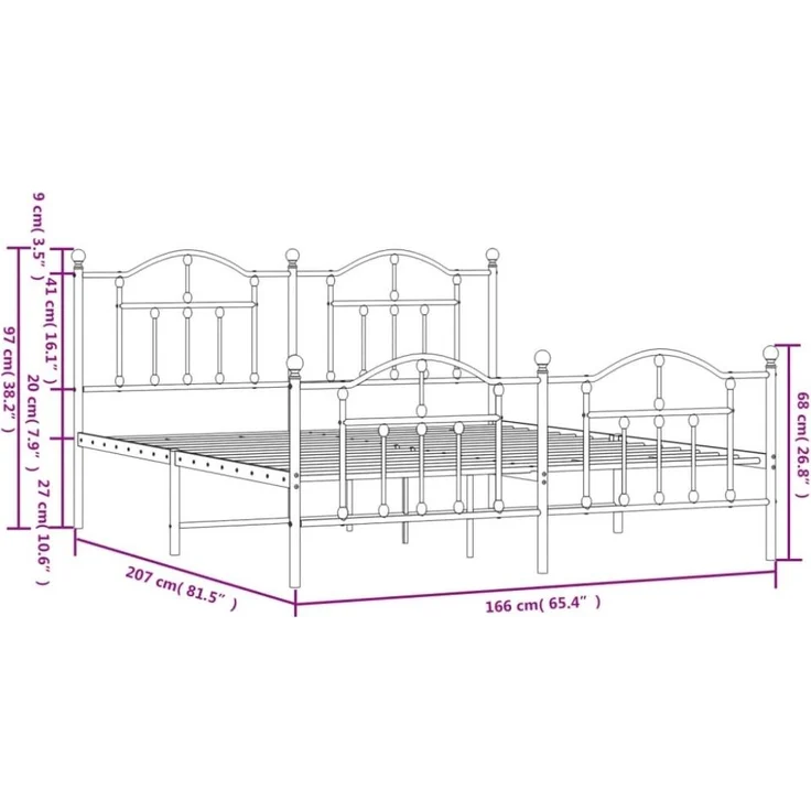 vidaXL Metallbett ohne Matratze mit Fußteil Schwarz 160x200 cm 353460 – Bild 8