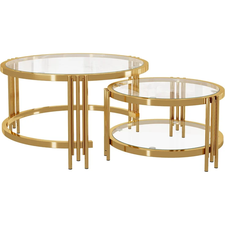 Couchtisch 80x80x45 cm – Quadratischer Glastisch mit goldfarbenem Metallgestell – Bild 10