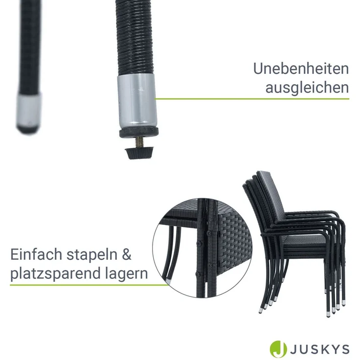 Juskys Polyrattan Gartenstühle Yoro 6er Set - mit Armlehnen & Rückenlehne - 6 Stühle stapelbar - Rattan Stuhl Garten - Stapelstuhl Schwarz – Bild 4