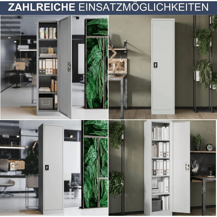 Aktenschrank abschließbar KADO - 5 Ebenen verstellbar, Flügeltüren | Metallschrank Werkstatt Mehrzweckschrank Büroschrank aus Stahl Werkzeugschrank, 185x45x40cm Grau – Bild 6