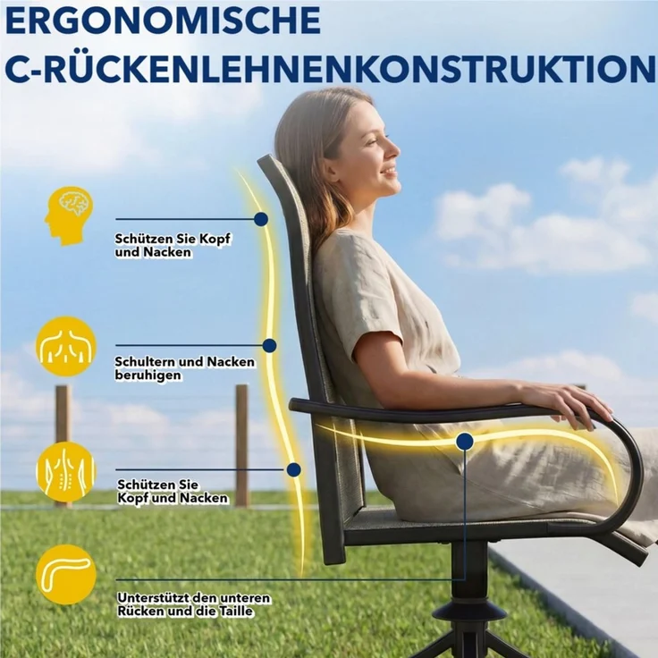 TLGREEN Gartenstuhl 360° drehbar, 2er Set Vollstahl-Teslin-Drehstuhl, (Wetterfeste Rostbeständig,bis 150 kg belastbar, 2 St), Für Terrasse Garten Balkon Bistrot – Bild 3