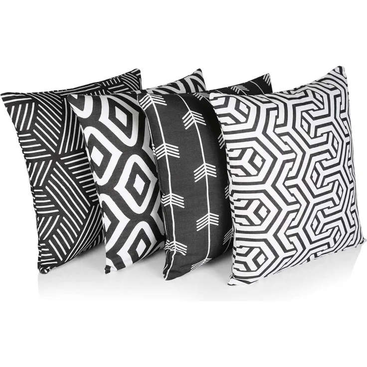 Penguin Home 4Er - Pack Dekorative Quadratische Kissen Aus Baumwolle, Luxuriöse, Stilvolle Für Wohnzimmer, Sofa, Schlafzimmer, Mit Unsichtbarem Reißverschluss, 45X45 cm (18"),Schwarz/Weiß - Mischen
