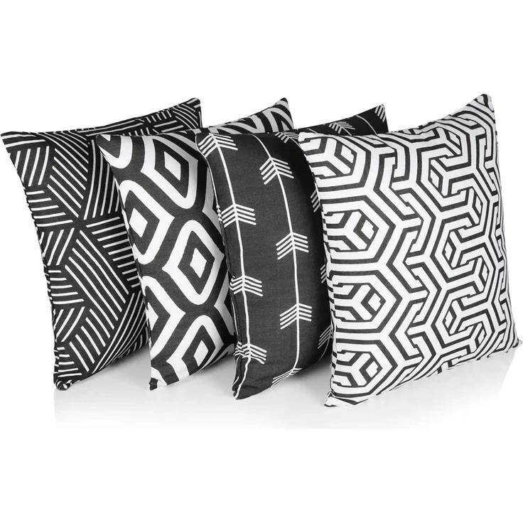 Penguin Home 4Er - Pack Dekorative Quadratische Kissen Aus Baumwolle, Luxuriöse, Stilvolle Für Wohnzimmer, Sofa, Schlafzimmer, Mit Unsichtbarem Reißverschluss, 45X45 cm (18"),Schwarz/Weiß - Mischen