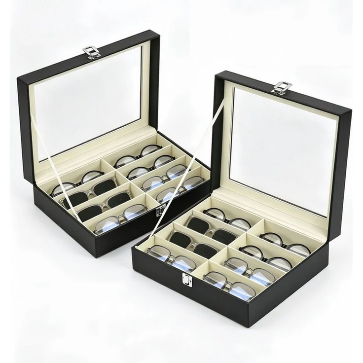 BlingBin Aufbewahrungsbox Schmuckkasten Brillenbox zur Aufbewahrung von 8 Brillen (2er Set, 2 St, 8 Fächer), 34 x 25 x 9 cm Sonnenbrillen Präsentation Brillendisplay – Bild 1