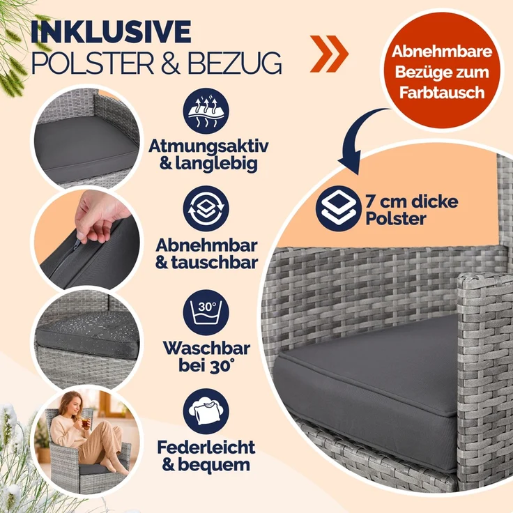 CASARIA® Polyrattan Gartenstühle 4er Set Grau – Bild 4