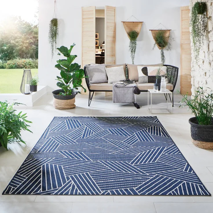 In- und Outdoorteppich Öland - Kristall, Farbe: Blau Beige, Größe: 200x290 cm