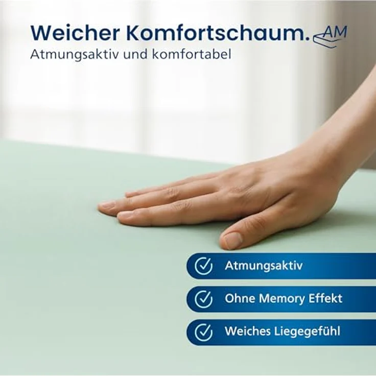 AM Qualitätsmatratzen Topper 140x200 H2, Anpassungsfähige Schaumstoffauflage ohne Bezug, Oeko-TEX zertifiziert, Made in Germany, für Boxspringbetten – Bild 4