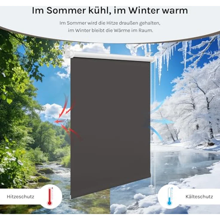 WOLTU Verdunklungsrollo ohne Bohren Anthrazit 80x160 cm (BxH), Thermorollo Klemmfix Fensterrollo Seitenzugrollo easyfix Verdunkelung Rollos Sichtschutz und Sonnenchutz, Klemmrollo für Fenster & Tür – Bild 5
