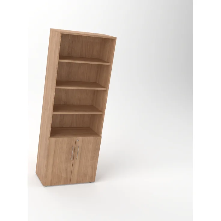Rheinland Möbel Flügeltürenschrank Cabino 80×42×216 cm – abschließbarer Aktenschrank 2OH mit Regalaufsatz 4OH in Nussbaum mit 110° Drehtüren & Metallgriff