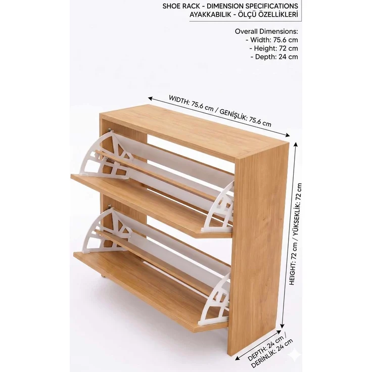 Skye Decor 'Peka100 - Pine' Schuhschrank, Kiefer, 75,6 x 72 x 24 cm – Bild 4