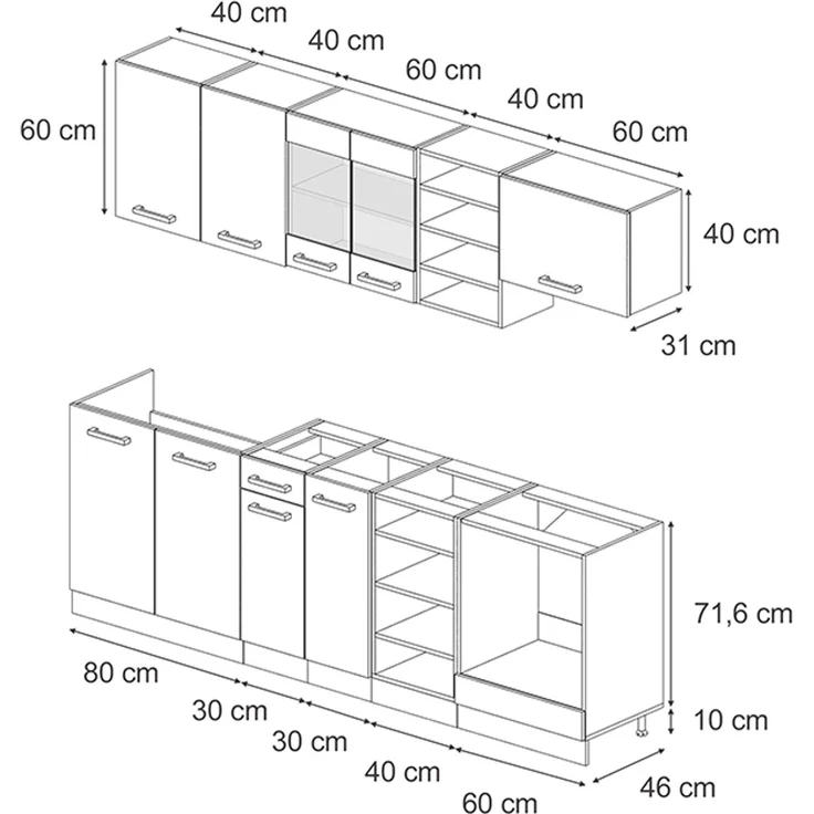 Küchenzeile R-Line Blau-Grau/Anthrazit 240 cm , AP Marmor Vicco – Bild 3