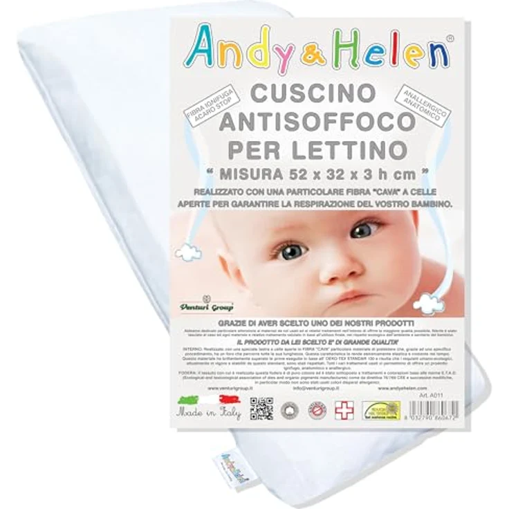 ANDY & HELEN Flauschfreies Kissen für Babybett mit Stangen mit Baumwollbezug – Bild 2