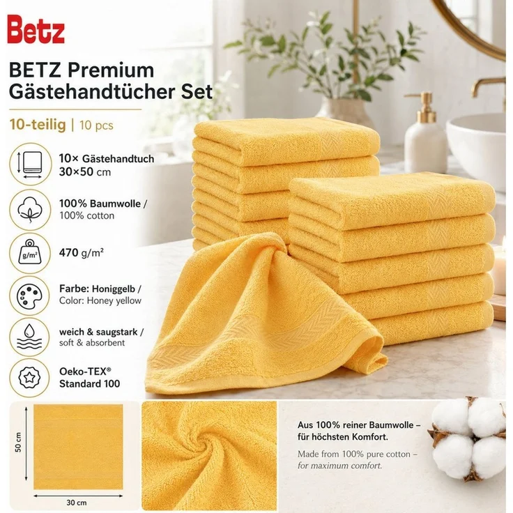 Betz Gästehandtücher 10 tlg. Gästehandtücher-Set PREMIUM 100 % Baumwolle 30x50cm, 100% Baumwolle (10-St) – Bild 2
