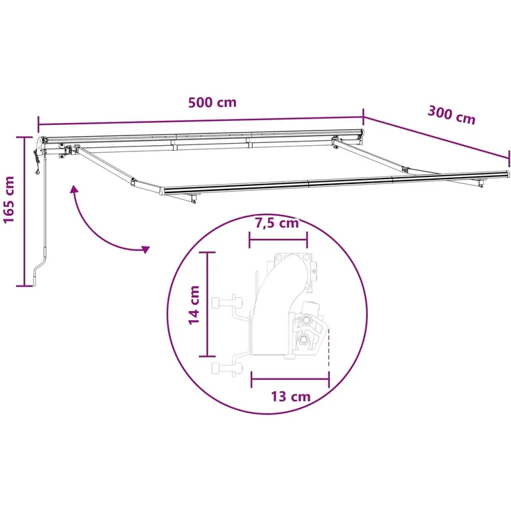 vidaXL Ausziehbare Markise Taupe 500 x 300 cm Stoff und Aluminium 3426329 – Bild 8