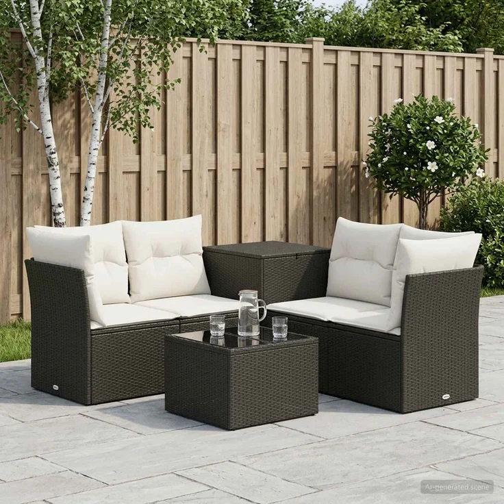 vidaXL Sofa Set 6 stk. Schwarz und Cremeweiß Polyrattan und Stahl 3447338 – Bild 1