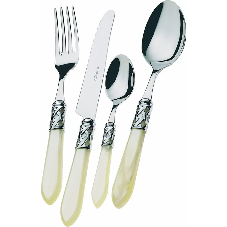 Bugatti alcam-s4265 Aladdin Besteckgarnitur, 49-teilig Tafelservice, Edelstahl-ABS Elfenbeinfarben 52 x 37,5 x 16 cm