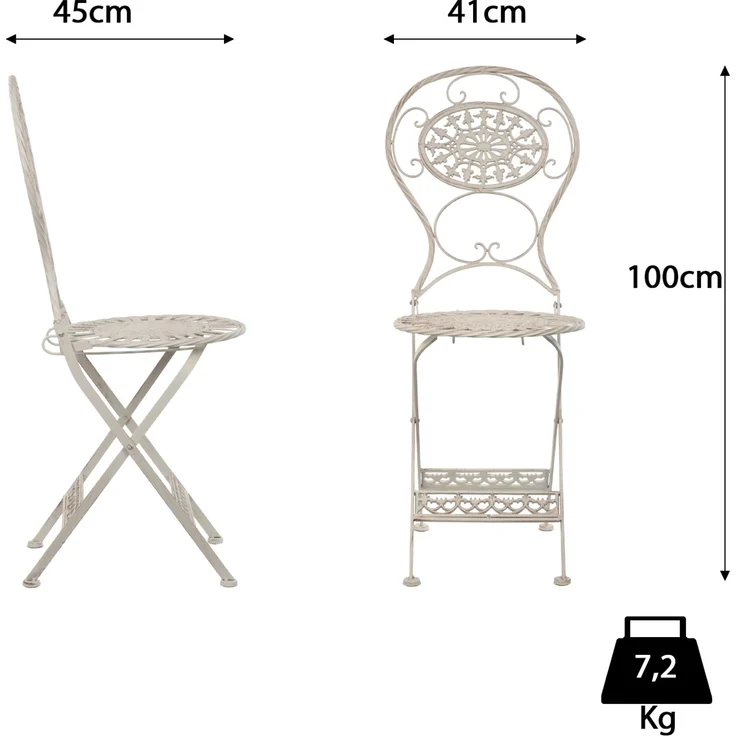 Moritz Bistro Set Tisch oval + 2 Stühle weiß antik 3-teilig Sitzgruppe Balkonmöbel Gartendeko Set Bistrotisch Bistrostühle aus Gusseisen – Bild 3