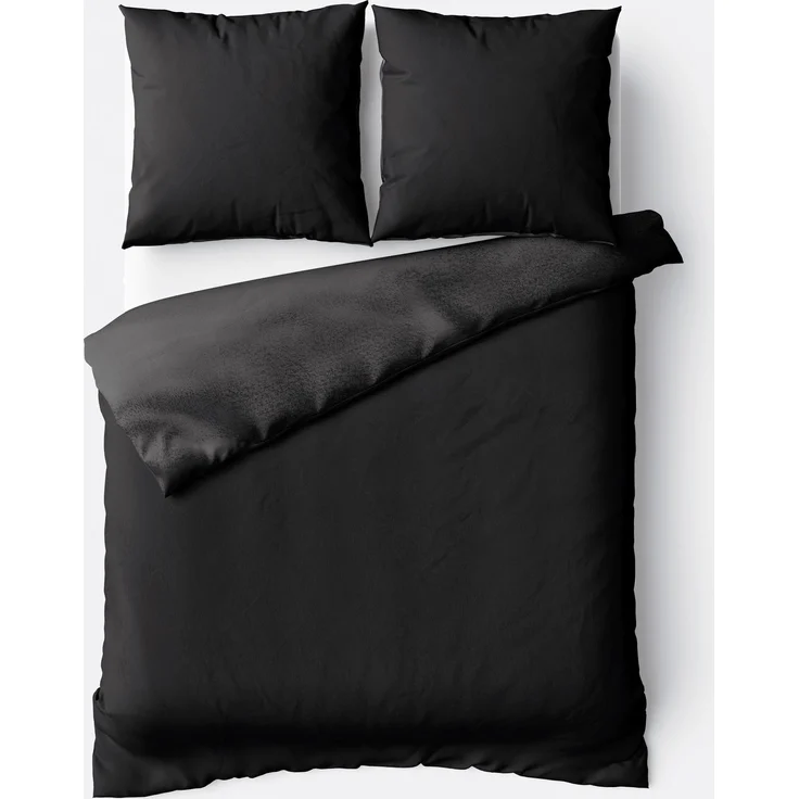 Moderne Plüschbettwäsche mit Reißverschluss - einfarbig, wendbar & warmhaltend Schwarz 200x220cm + 2x 80x80cm Kissenbezug – Bild 1