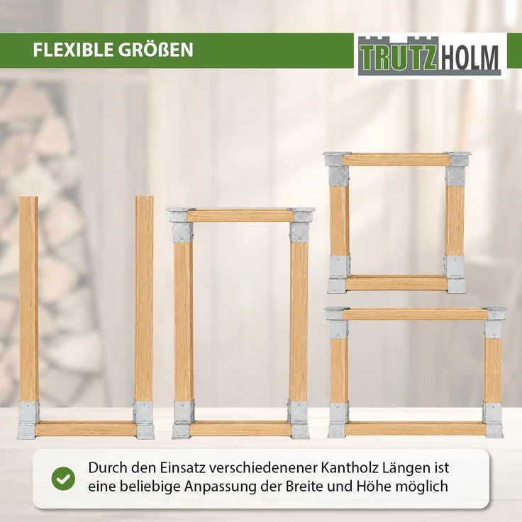 4er Set Holzstapelhilfe feuerverzinkter Stahl 34x10x15 cm Holzstapelhalter – Bild 5