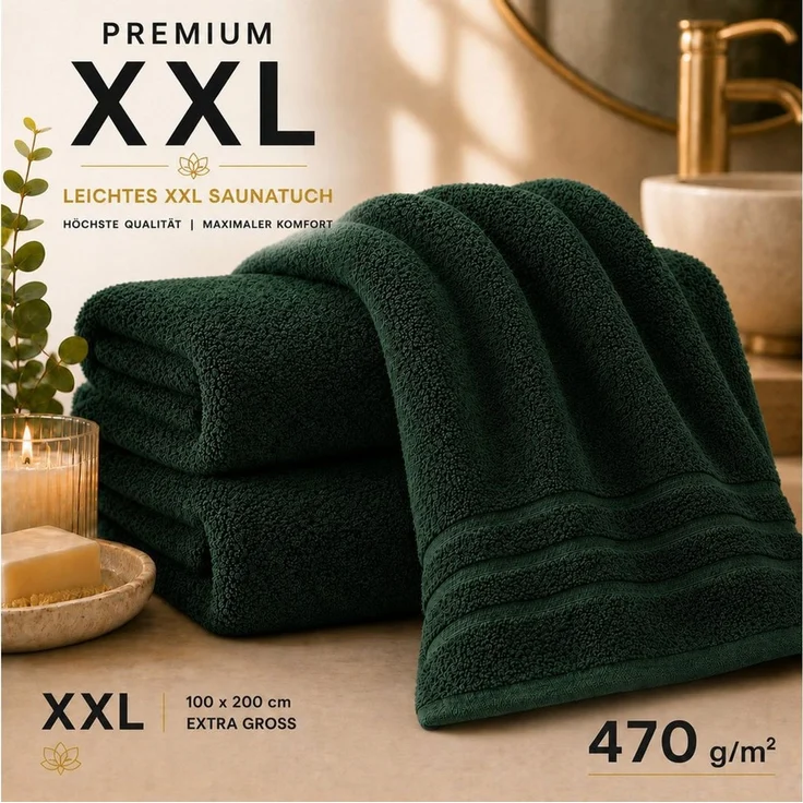 Komfortec Saunatuch 100x200 Extra Große XXL Premium Saunatuch, Unifarben (1-St), extra Große XXL, Schnelltrocknend, Frottee, Weich, Baumwolle – Bild 2