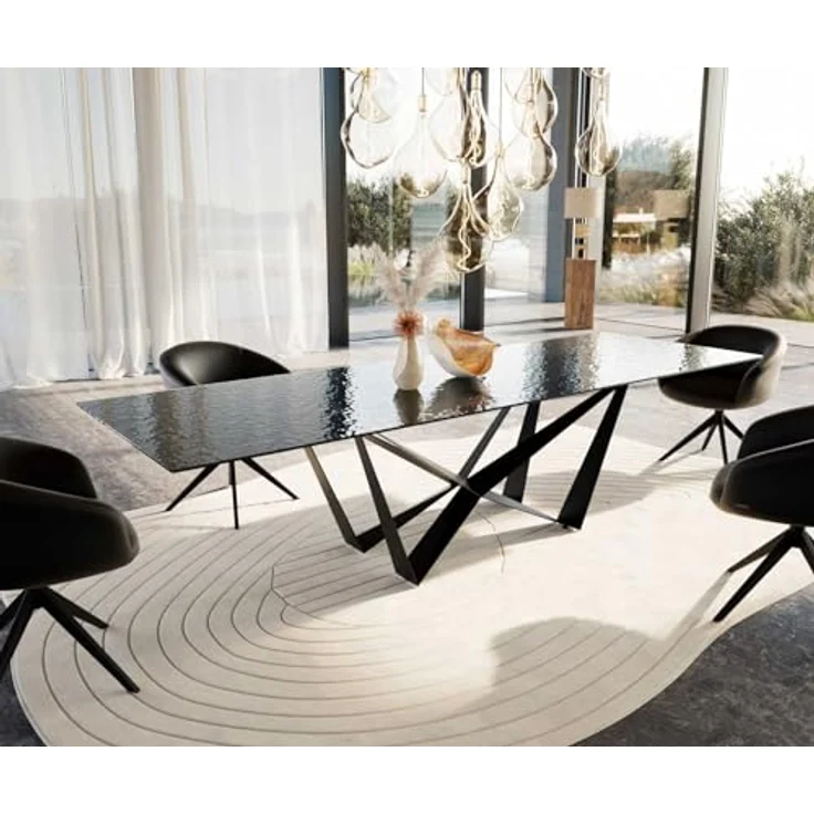 Esstisch Edge 300x100 Reliefglas Rauchschwarz 3D-Design Spider Flachstahl Schwarz – Bild 3